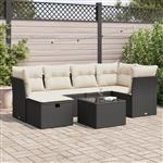 vidaXL 7-delige Loungeset met kussens poly rattan zwart