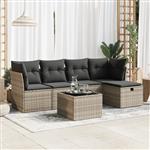 vidaXL 6-delige Loungeset met kussens poly rattan grijs