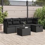 vidaXL 6-delige Loungeset met kussens poly rattan zwart