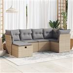 vidaXL 6-delige Loungeset met kussens poly rattan beige