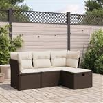 vidaXL 4-delige Loungeset met kussens poly rattan bruin