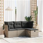 vidaXL 4-delige Loungeset met kussens poly rattan grijs