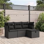 vidaXL 4-delige Loungeset met kussens poly rattan zwart