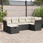 vidaXL 6-delige Loungeset met kussens poly rattan zwart