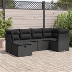 vidaXL 6-delige Loungeset met kussens poly rattan zwart