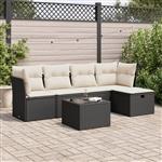 vidaXL 6-delige Loungeset met kussens poly rattan zwart