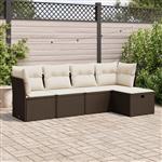 vidaXL 5-delige Loungeset met kussens poly rattan bruin