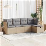 vidaXL 5-delige Loungeset met kussens poly rattan beige