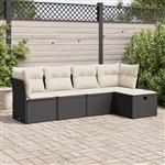 vidaXL 5-delige Loungeset met kussens poly rattan zwart