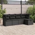 vidaXL 5-delige Loungeset met kussens poly rattan zwart