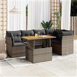 vidaXL 6-delige Loungeset met kussens poly rattan grijs