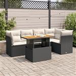 vidaXL 6-delige Loungeset met kussens poly rattan zwart