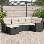 vidaXL 6-delige Loungeset met kussens poly rattan zwart