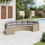 vidaXL Tuinbank met kussens halfrond poly rattan beige