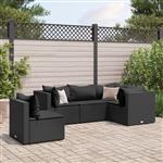 vidaXL 5-delige Loungeset met kussens poly rattan zwart