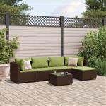 vidaXL 6-delige Loungeset met kussens poly rattan bruin