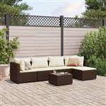 vidaXL 6-delige Loungeset met kussens poly rattan bruin