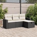 vidaXL 4-delige Loungeset met kussens poly rattan zwart