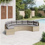 vidaXL Tuinbank met kussens halfrond poly rattan beige