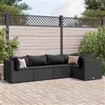 vidaXL 5-delige Loungeset met kussens poly rattan zwart