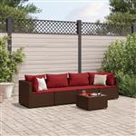 vidaXL 5-delige Loungeset met kussens poly rattan bruin