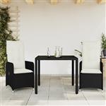 vidaXL 3-delige Bistroset met kussens poly rattan zwart