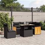 vidaXL 6-delige Loungeset met kussens poly rattan zwart