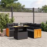 vidaXL 6-delige Loungeset met kussens poly rattan zwart