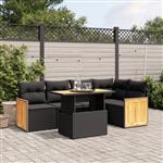 vidaXL 6-delige Loungeset met kussens poly rattan zwart