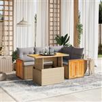 vidaXL 5-delige Loungeset met kussens poly rattan beige