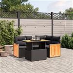 vidaXL 5-delige Loungeset met kussens poly rattan zwart