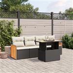 vidaXL 5-delige Loungeset met kussens poly rattan zwart