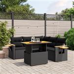 vidaXL 6-delige Loungeset met kussens poly rattan zwart