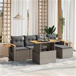 vidaXL 6-delige Loungeset met kussens poly rattan grijs