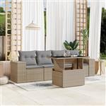 vidaXL 5-delige Loungeset met kussens poly rattan beige