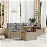 vidaXL 5-delige Loungeset met kussens poly rattan beige