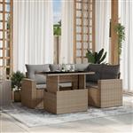 vidaXL 5-delige Loungeset met kussens poly rattan beige