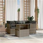 vidaXL 5-delige Loungeset met kussens poly rattan grijs