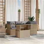 vidaXL 5-delige Loungeset met kussens poly rattan beige