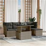 vidaXL 6-delige Loungeset met kussens poly rattan grijs