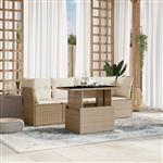 vidaXL 5-delige Loungeset met kussens poly rattan beige