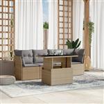 vidaXL 5-delige Loungeset met kussens poly rattan beige