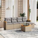 vidaXL 6-delige Loungeset met kussens poly rattan gemengd beige