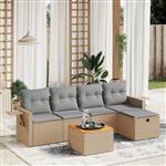 vidaXL 6-delige Loungeset met kussens poly rattan gemengd beige