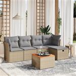 vidaXL 6-delige Loungeset met kussens poly rattan gemengd beige