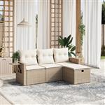 vidaXL 4-delige Loungeset met kussens poly rattan beige