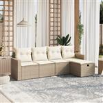 vidaXL 5-delige Loungeset met kussens poly rattan beige