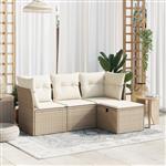 vidaXL 4-delige Loungeset met kussens poly rattan beige