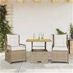 vidaXL 3-delige Tuinset met kussens poly rattan beige