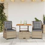 vidaXL 3-delige Tuinset met kussens poly rattan beige